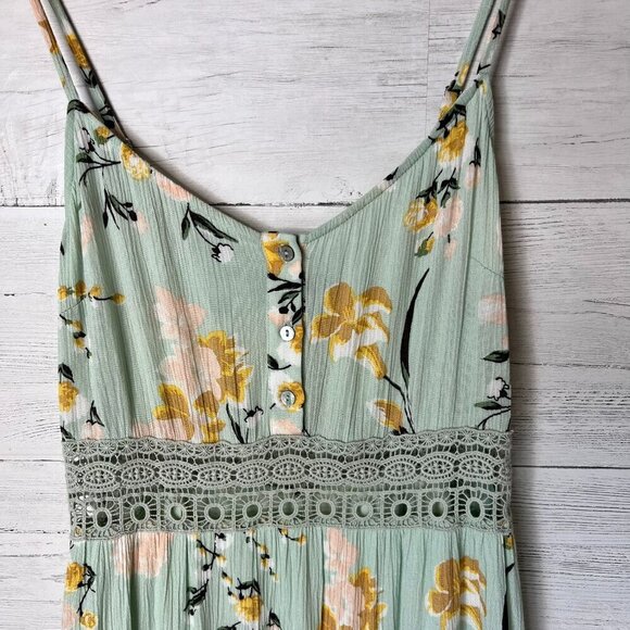 Forever 21 Dress Womens Size Medium Mint Green Embroidered Peek-a-Boo Waist - Picture 7 of 16